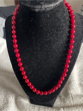 Classic Red Beaded Bamboo Sterling Silver Necklace - Elegant Women's Jewelry